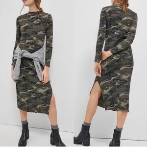 Anthropologie T.La Green Camo Ribbed Delilah Midi Dress.